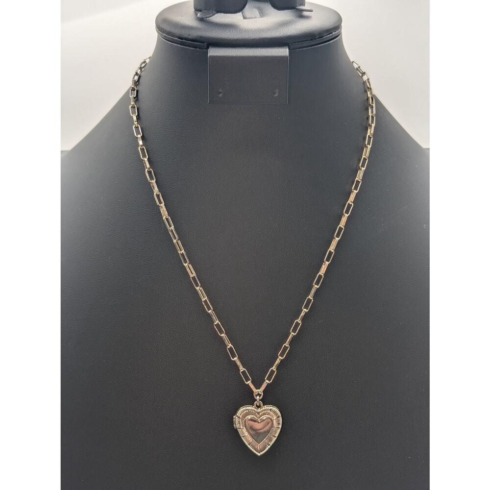 J. Crew Lightly Gold Washed Paper Clip Chain Etched Locket 18" Necklace